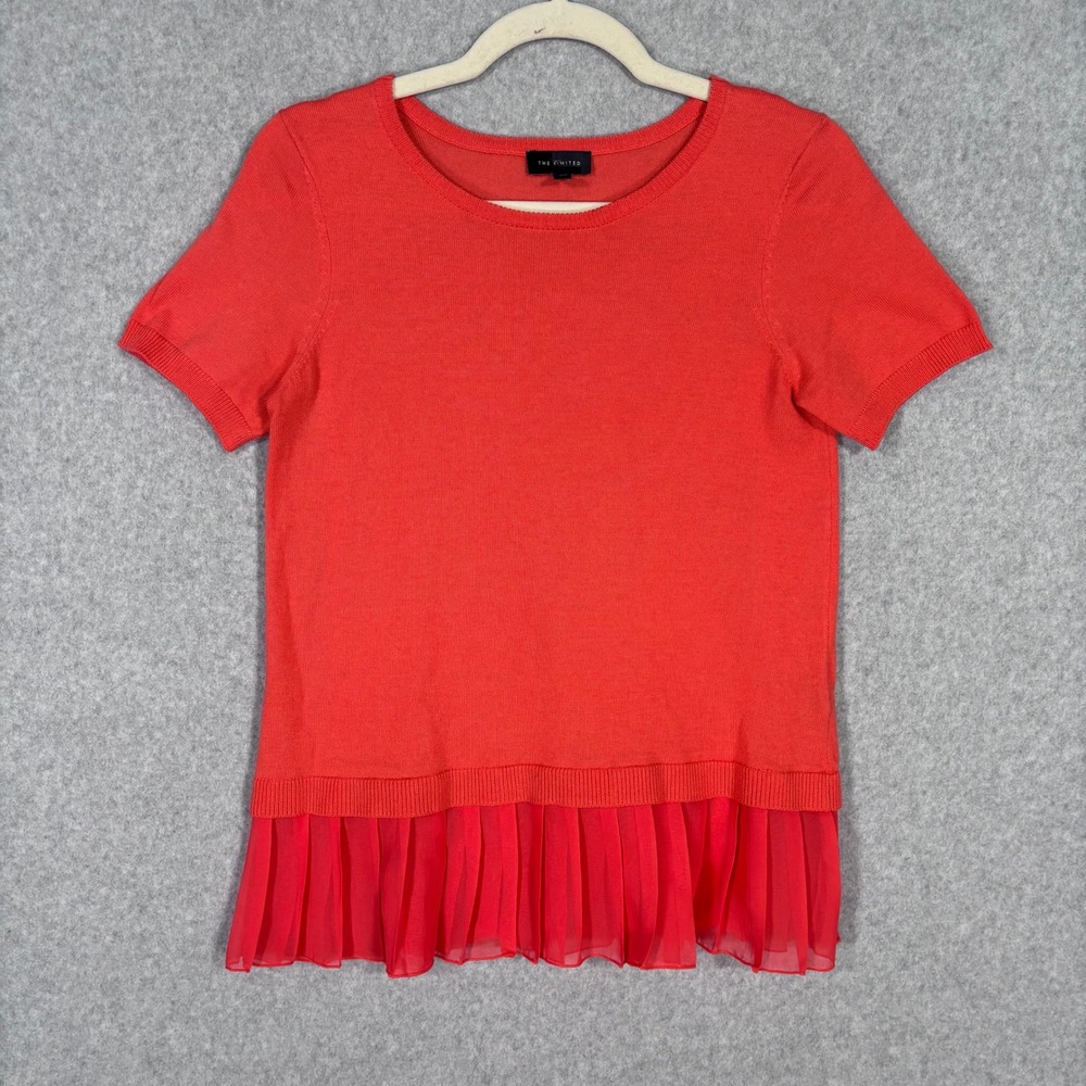 The Limited Knit Top Small Coral Orange Ruffles Peplum Feminine Cute Coquette